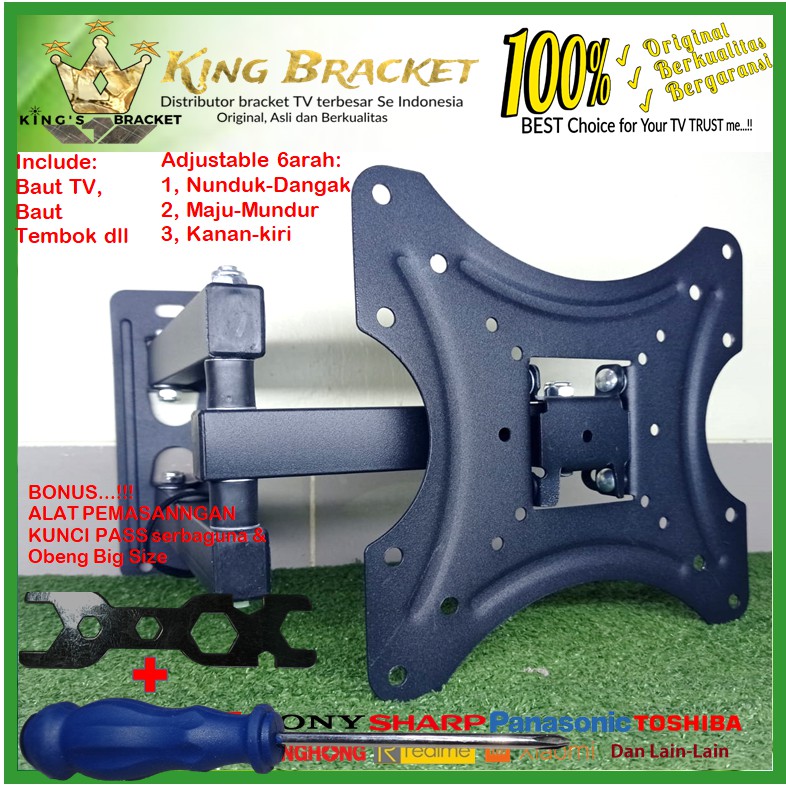 Bracket TV universal 14 s/d 43 inch 6 ARAH  FULL BESI (IMPORT QUALITY) GARANSI 100% ORI