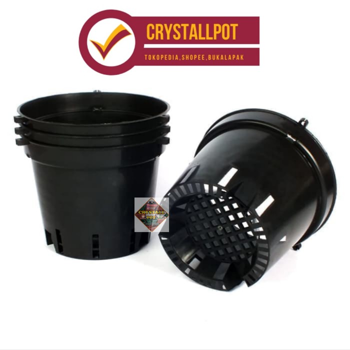 Unik pot bunga tanaman plastik hitam 15cm - pot anggrek vanda Berkualitas