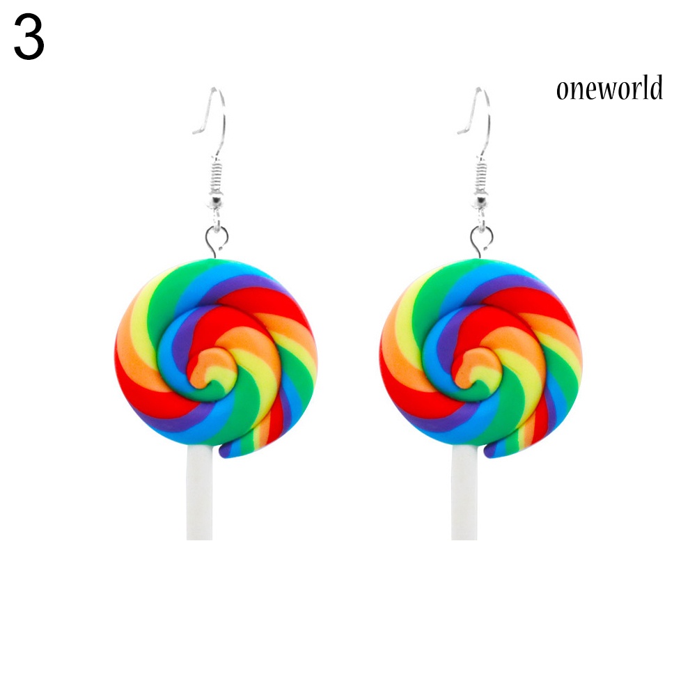 OW@ Fashion Rainbow Lollipop Candy Dangle Hook Earrings Women Jewelry Gift Party