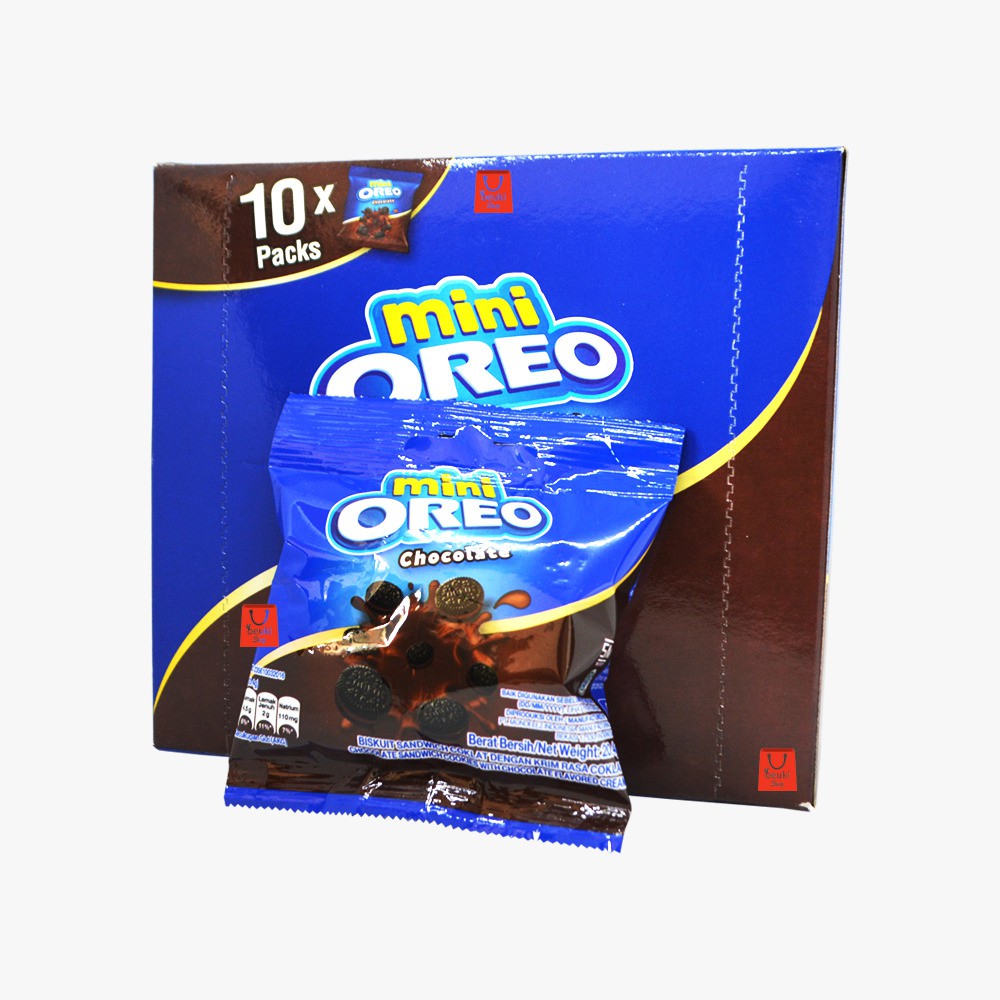 

BOX Oreo Mini Chocolate Biskuit Mini Khas Oreo Berisi Krim Coklat Kemasan Pack Mini - 10pcs x 20gr