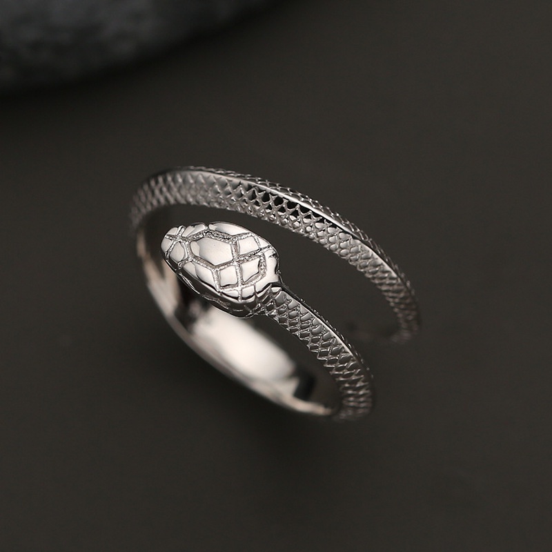 Cincin Pria Desain Ular Serpentine Bahan Stainless Steel Warna Silver Gaya Rock Untuk Pesta