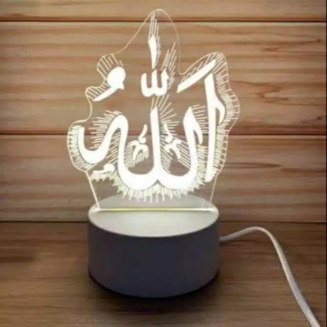Lampu Tidur Hias LED 3D Transparan 3 lampu ALLAH