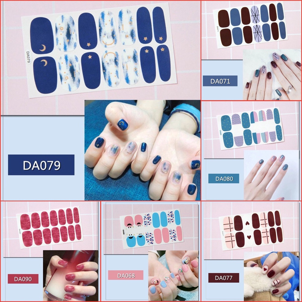 DA 14Pcs/Set Stiker Kuku Desain Bermotif High End Berlian Mutiara Permata Warna-Warni Untuk Tempel Tahan Air Tahan Lama Menicure Stickers Korea Self Adhesive Fashion Sticker kuku Full Aksesoris Dapat Kupas Mudah Digunakan Dan Dilepas Anti Air Nail Art