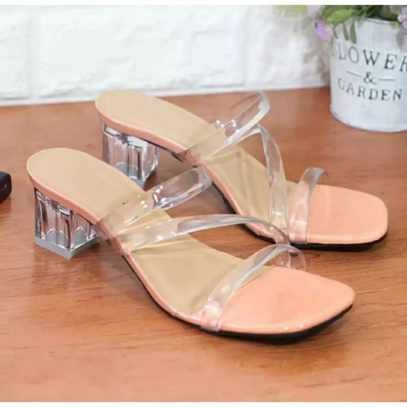 SW99 Sandal Heels Hak Kaca 5cm Tali jelly AM-01