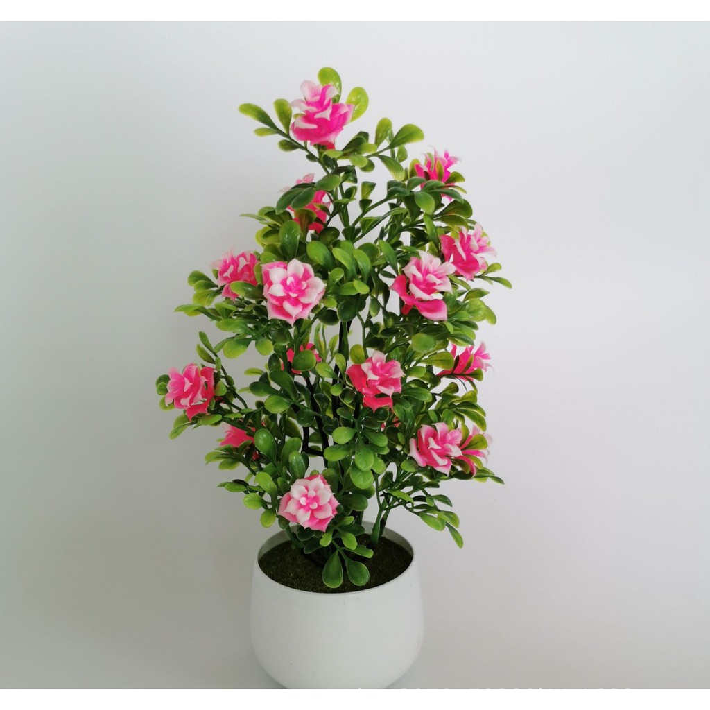 Tanaman Plastik Milan Rose Bunga Plastik Pot Ornamen-Pink