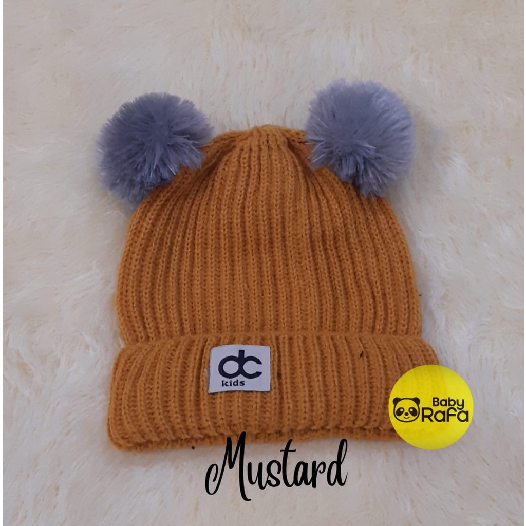 Topi Rajut Kupluk Bayi Pom Pom Premium / Topi Bayi Pom Pom Anak Laki - Laki Perempuan / Kupluk Baby Pompom DC Kids
