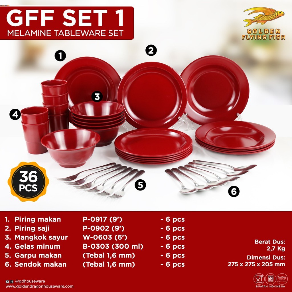 Golden Flying Fish GFF 1 / Melamine Set 36pcs / Melamine Tableware Piring Set