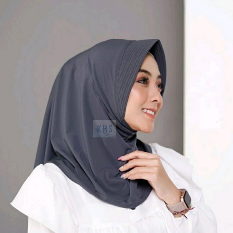Jilbab Sport / Hijab Instan Sporty Jilbab Volly Jilbab Bahan Jersey Lycra Instant / Bergo Sport Kerudung Olahraga KHS-VOLLY ABU TUA