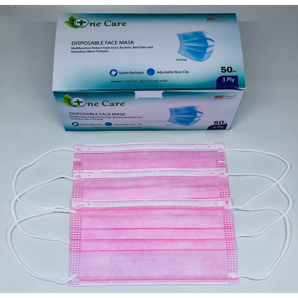 Earloop PINK 3ply Necare Chasa Icare Hygenix isi 50pc Premium Masker Bedah Disposable Kemenkes