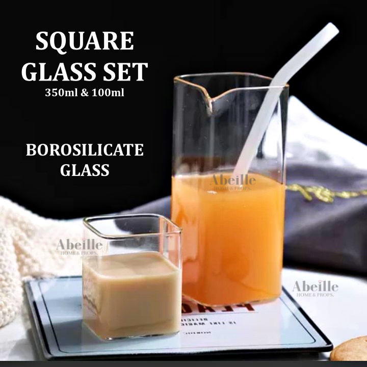 GELAS KACA MINI SET BENTUK KOTAK SQUARE GLASS SET ISI 2