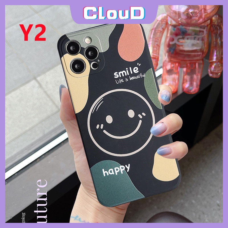 Casing Tpu Oppo A95 A57 2022 A54 A5s A52 A3s A7 A76 A96 A36 A15 A16 Reno 6 5F 4F 7 5 4 A53 A9 A53 A33 A11 A35 A2 A1K Motif Smiley Mork Cover Garis Seni