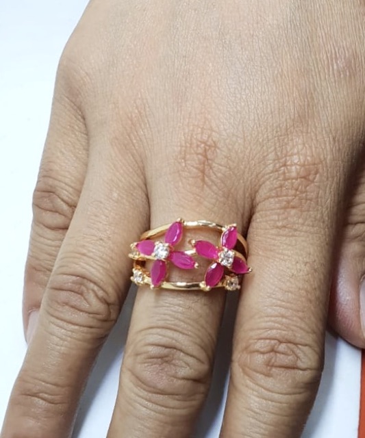 Cincin permata merah ruby lapis emas yaxiya xuping cincin zircone