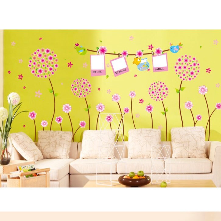 RELIZA WALL STICKER BUNGA DANDELION PINK BINGKAI FLOWER FRAME BINGKAI STIKER DINDING XY1102