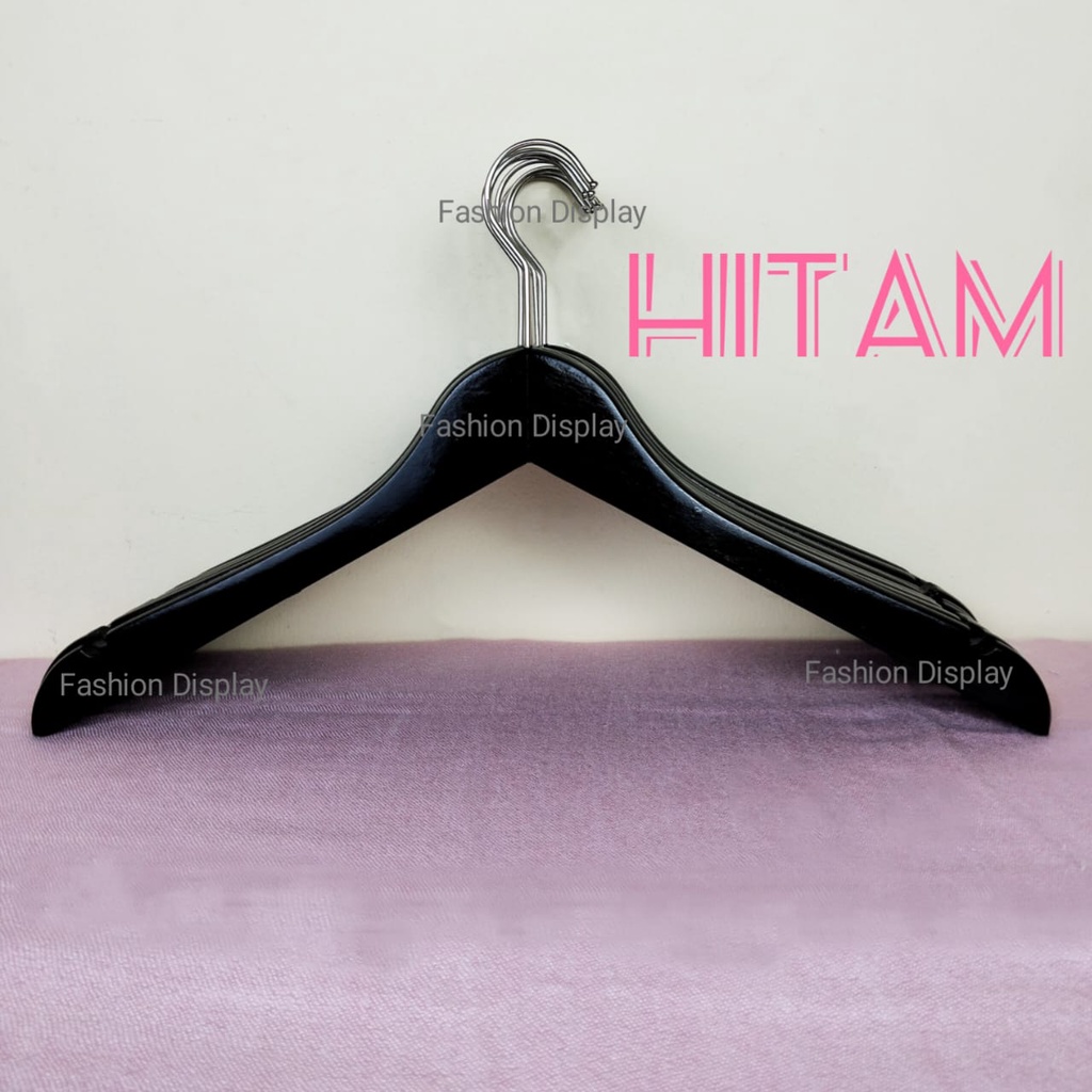 Hanger Kayu Dewasa Warna Hitam Gantungan Baju Display Pakaian Rak Display Pakaian Hanger Distro - BH