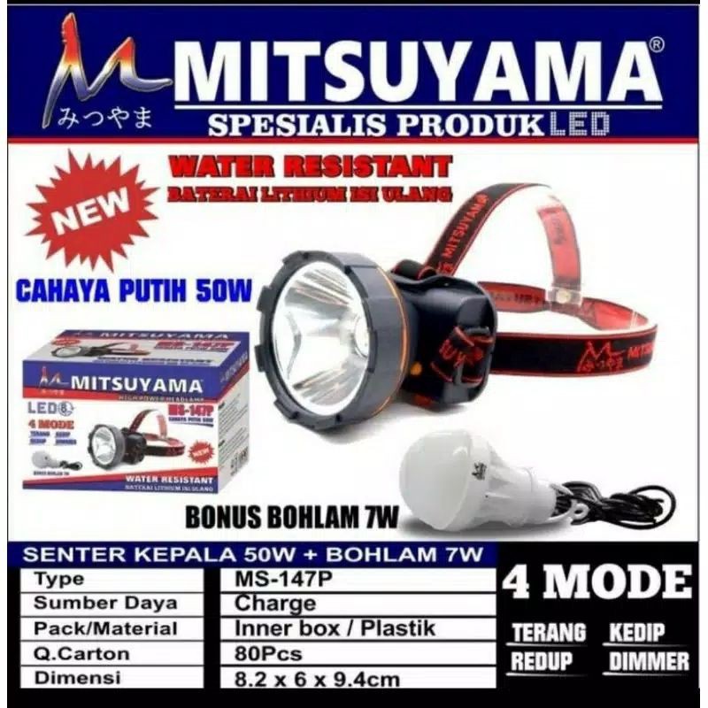 Senter kepala cas Mitsuyama Ms-147p putih 50watt
