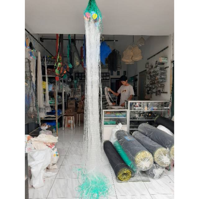 Jaring ikan siap pakai 3 lapis tinggi 1,5m panjang 30m pemberat timah