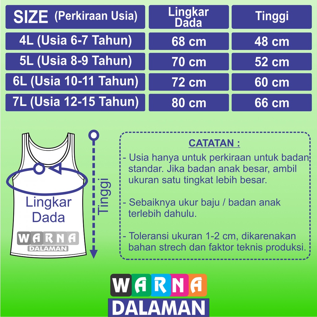 4 Pcs Singlet Anak Usia SD SMP Kaos Dalam Putih Kaos Kutang Anak Perempuan dan Laki Laki Usia 6-15 Tahun WARNA DALAMAN