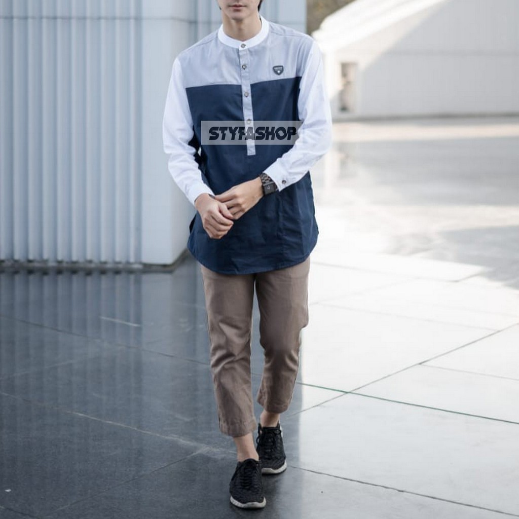 Baju Takwa Koko Modern Qurta Kombinasi Lengan Panjang