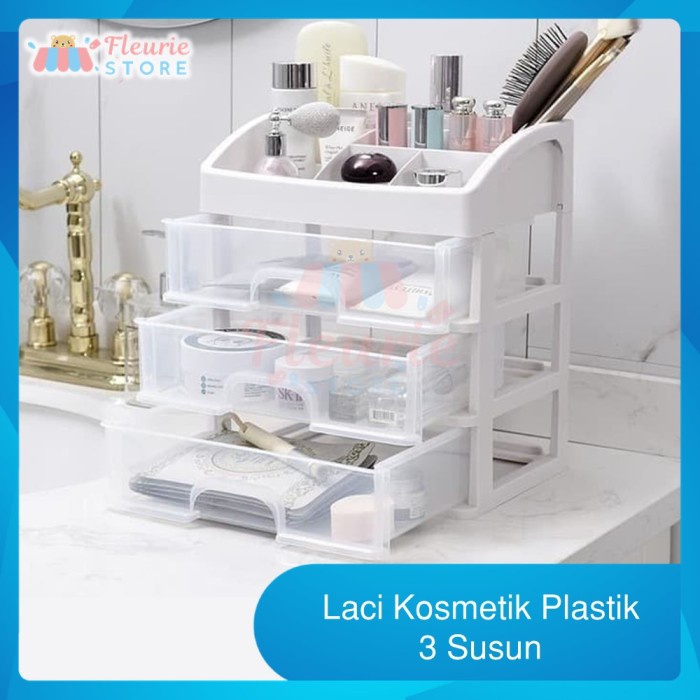 COD Laci Kosmetik Plastik 3 Susun - Rak Makeup Organizer Serbaguna - LACI 3 SUSUN