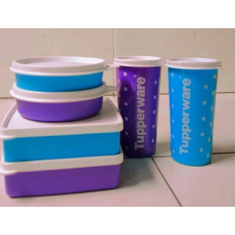 1 set tempat makan dan minum tupperware ori