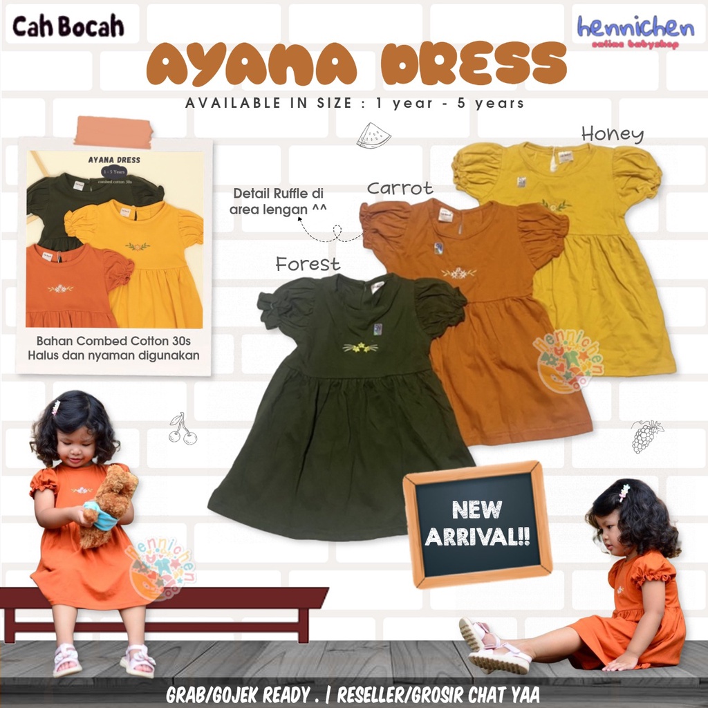 AYANA DRESS MOTIF BORDIR BUNGA DRESS BAJU ANAK  FASHION ANAK PEREMPUAN CBC