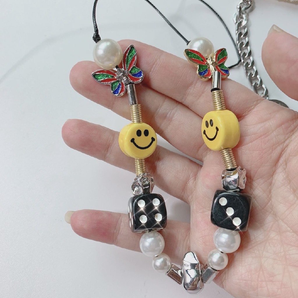 Kalung Rantai Multi Elemen Desain Bintang Smiley Tengkorak Aksen Mutiara Gaya Hip hop Untuk Pria Dan Wanita