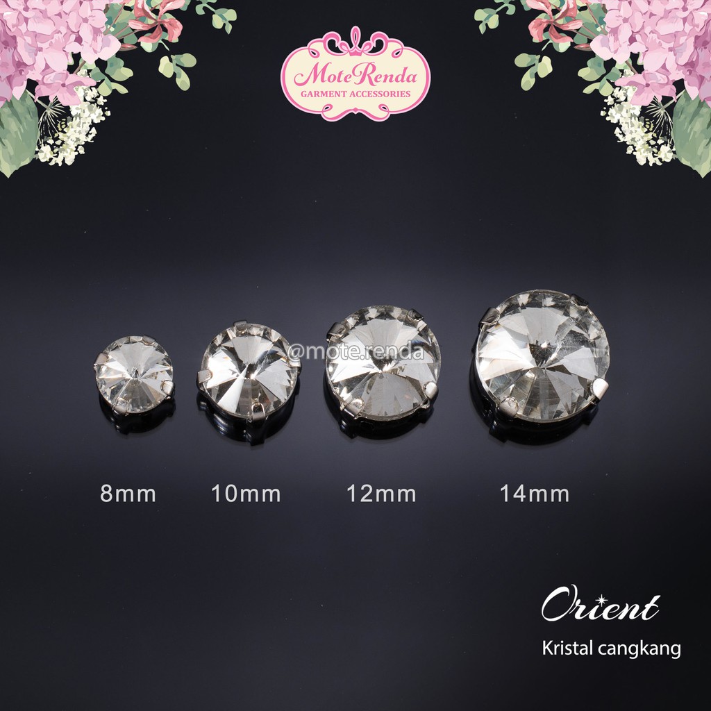 Kristal jahit cangkang orient, bentuk rivoli, rhinestones with claws kode 0ROR