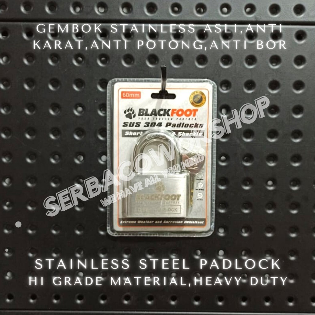 Blackfoot Gembok Putih 60 mm Stainless Steel Padlock Anti Karat Anti Potong Heavy Duty Termurah