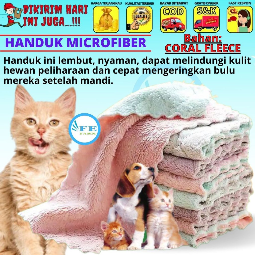 Handuk Microfiber Kucing Anjing Kelinci Grooming Cepat Kering KECIL UK 23,5 x 14,5 FEFARM