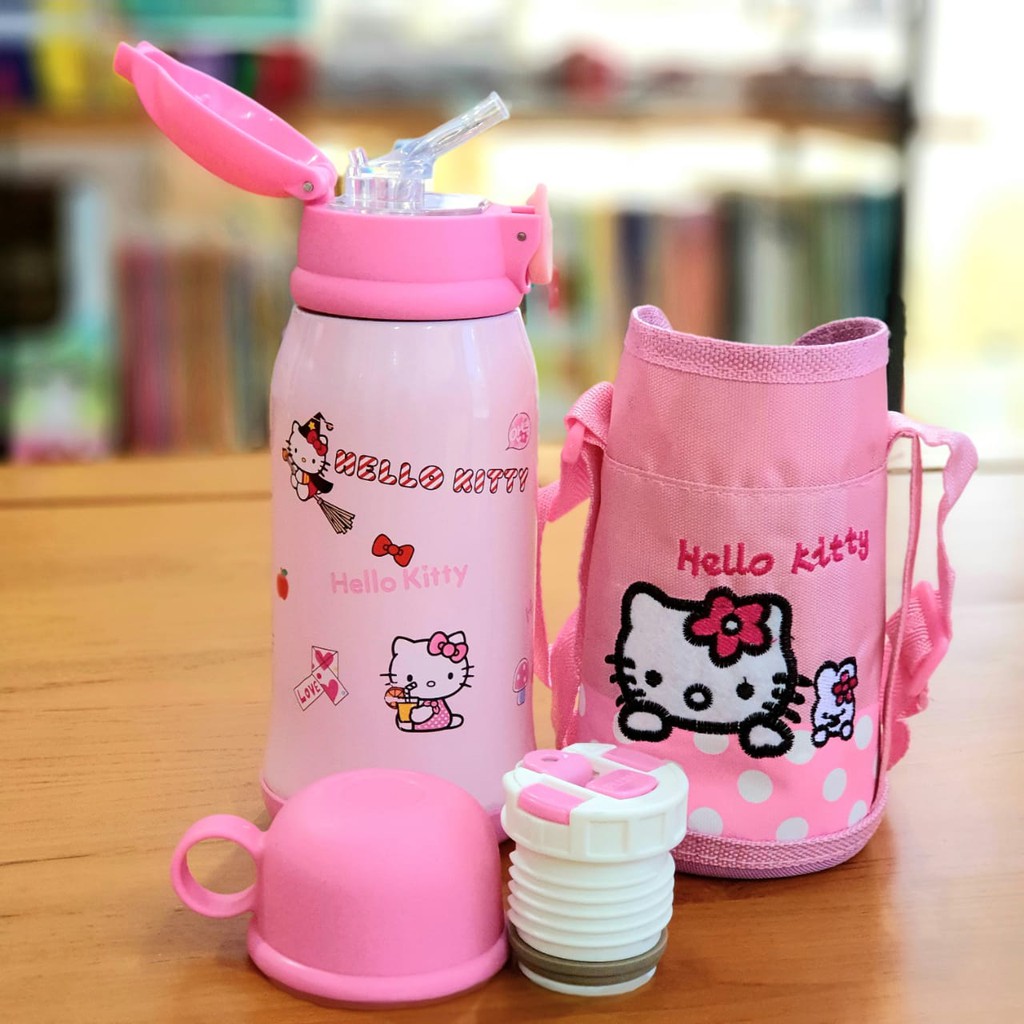 Botol Minum Termos 304 Stainless Steel DUAL CAP dengan TAS Motif Animal / Botol Minum Anak Stainless