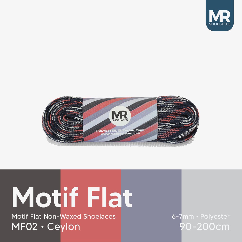 MR Shoelaces MF02 Ceylon Tali Sepatu Motif Flat Gepeng 90-200cm Lebar 6-7mm - Premium Shoelace