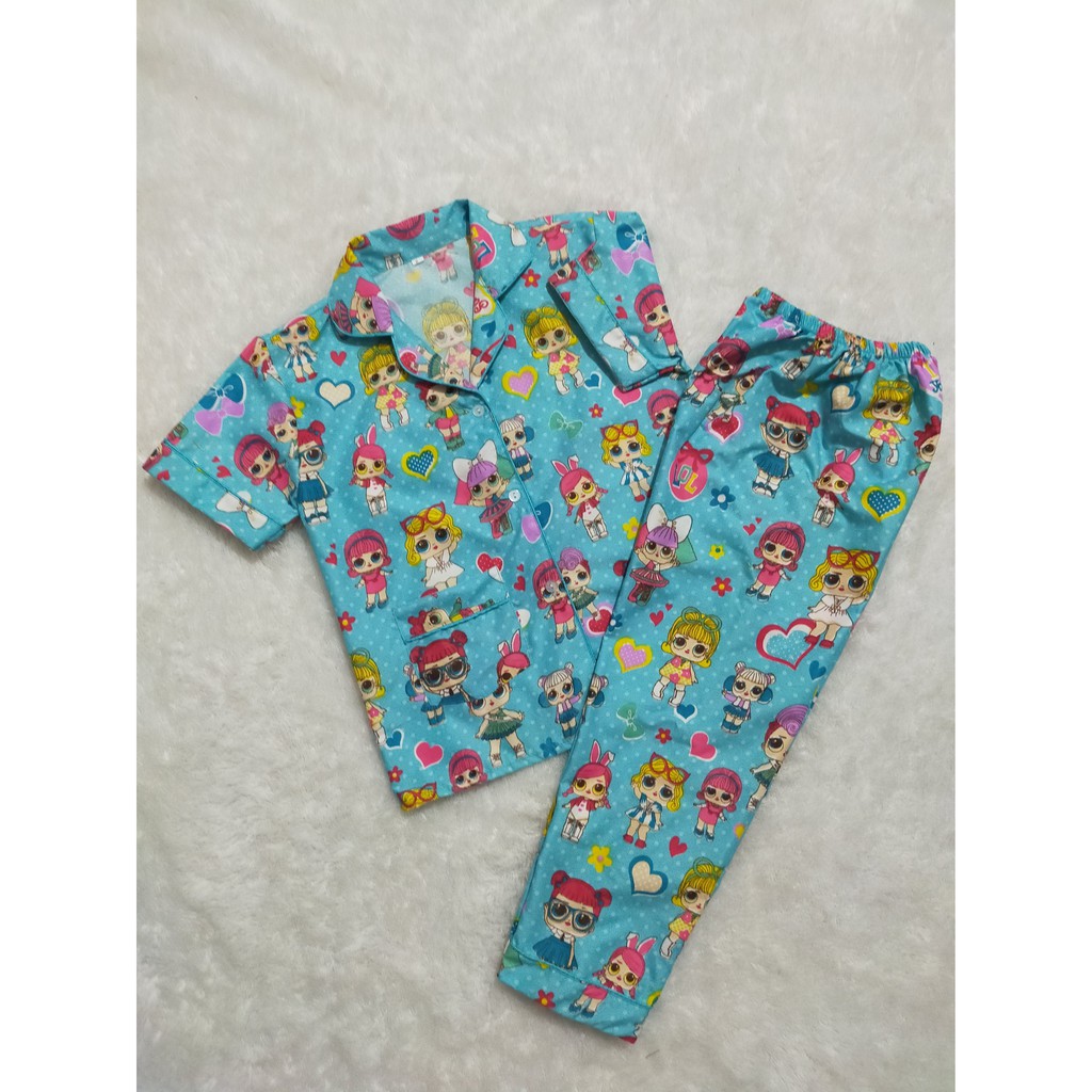 VeriFel Piyama Balita Cewek Katun Micro Impor Motif Kartun Karakter Promo Murah Setelan CP / PP Usia 1 th - 5 th-CP LOL Toska
