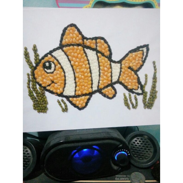 

kolase biji bijian ikan prakarya