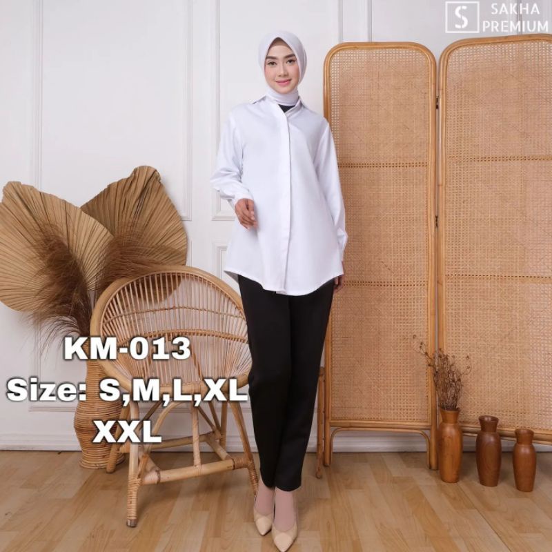 Sakha - KM 013 Baju Kemeja Putih PNS Guru Wanita Kerja Lengan Panjang Kantoran Terlaris  Katun Toyobo Formal Jumbo