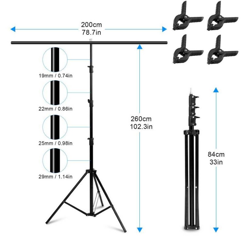 Stand Backdrop Tiang Latar Belakang Studio Photography T-Shape 4 Clamp