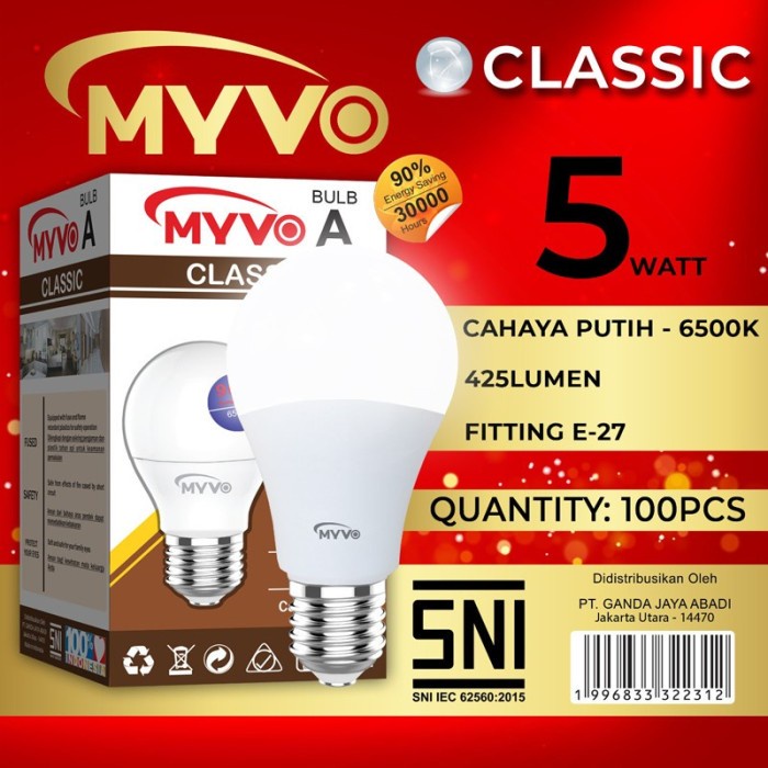 Bohlam LED Myvo Classic Lampu 5 Watt Murah Terang Bergaransi LED BULB