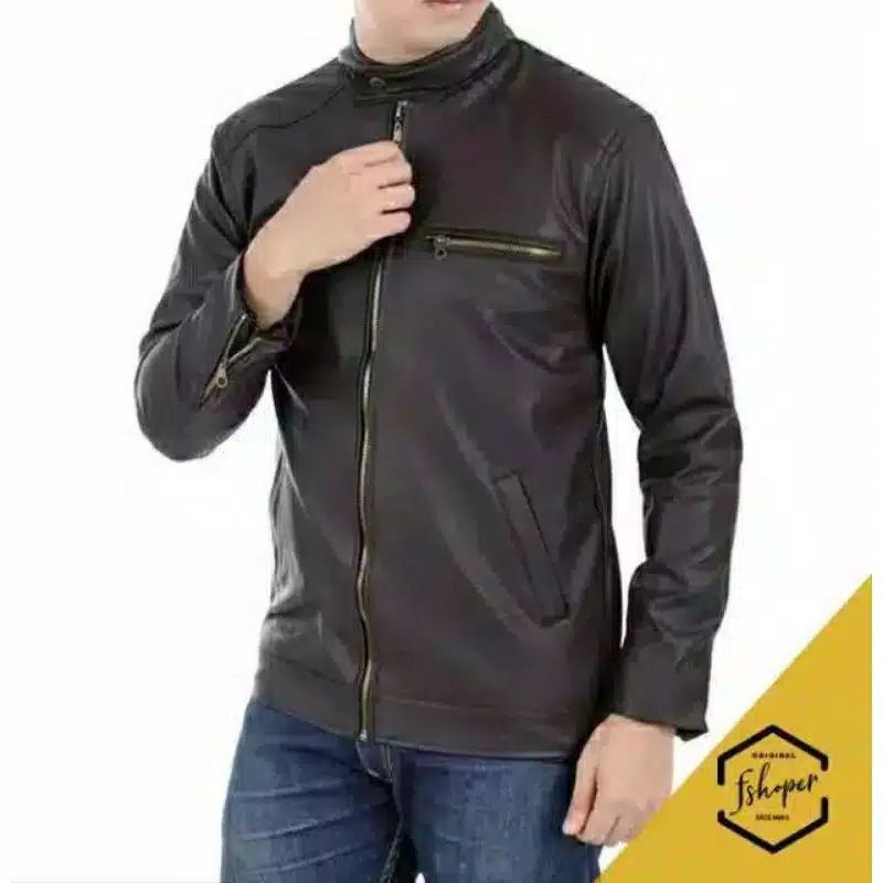 Jaket Semi Kulit  Asli Pria Elegant Brownie ARL 033 Silverstone Ariel/Jaket keren pria/jaket murah