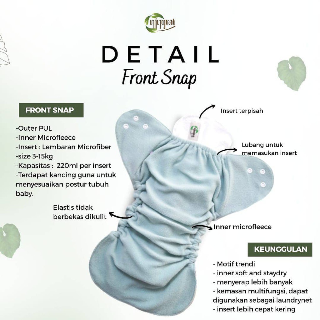 Ningrat Clodi Front Snap 2 Insert Popok Kain Cuci Ulang Tipe Kancing Cloth Diapers dari Newborn