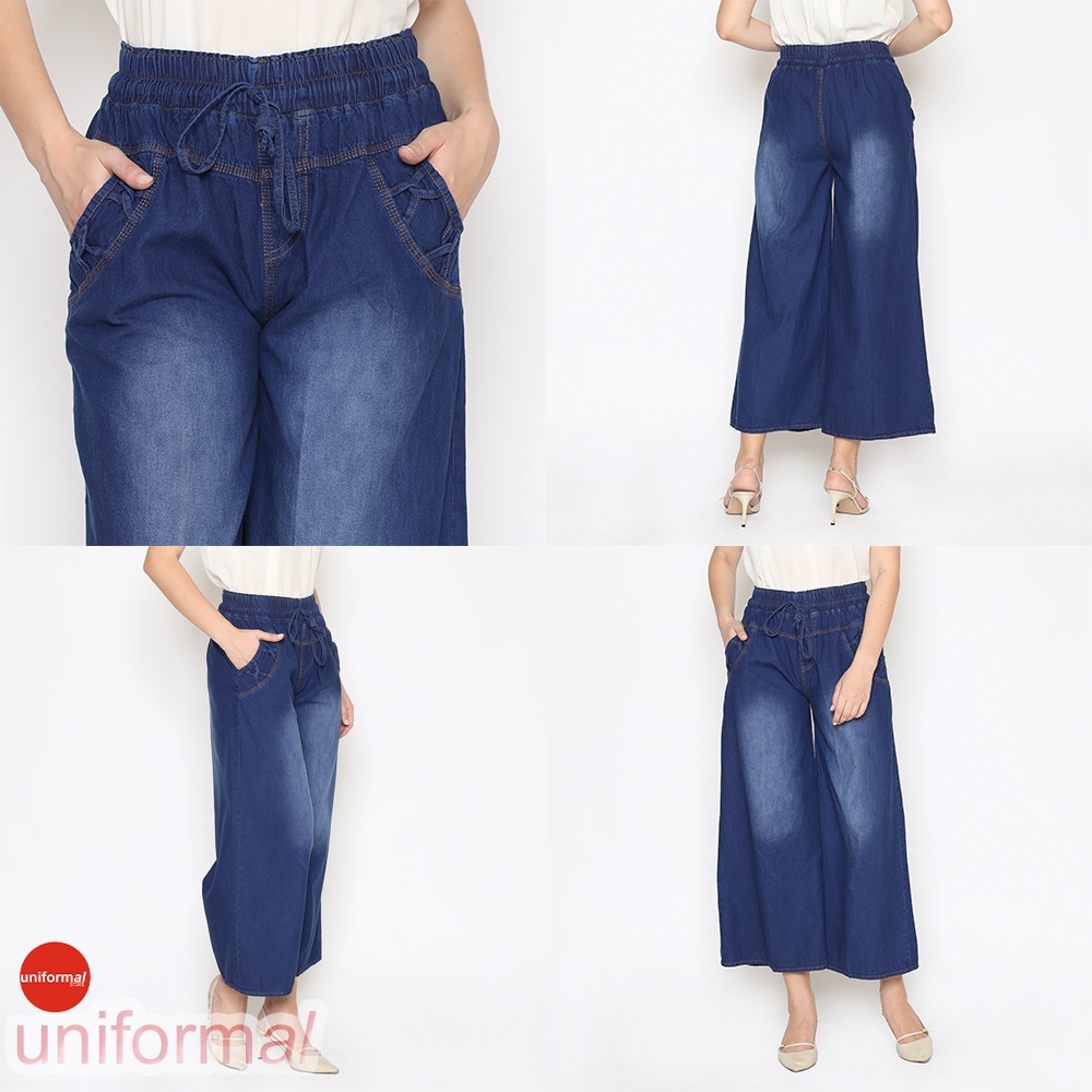 CELANA KULOT JEANS WANITA DEWASA / CLANA ANAK REMAJA TANGGUNG UMUR 8-20 TAHUN CEWEK / KULOT STANDAR JUMBO TALI DEPAN PINGGANG KARET