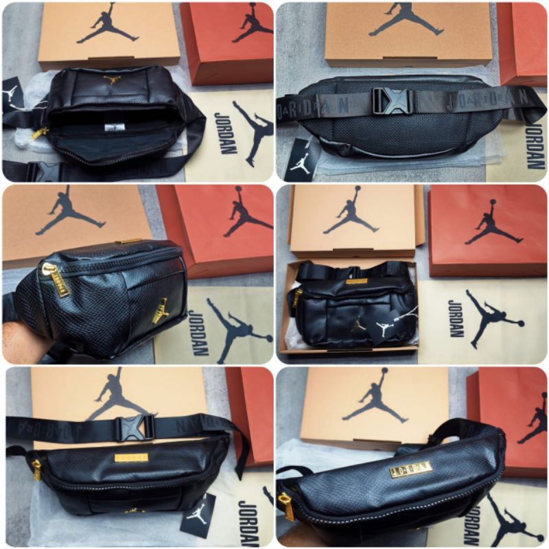 Waist Bag Air Crossbody Tas Pinggang Pria Black Glod Fullset Free Box, Paperbag, Dustbag