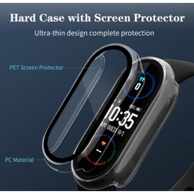 BUMPER TPU CASE XIAOMI MI BAND 7 / 7 NFC 2 IN 1 CASING COVER BODY SCREEN GUARD PROTECTOR ANTI GORES TEMPERED GLASS XIAOMI MI BAND 7 CASE CASING PENGAMAN PELINDUNG BENTURAN BODY ANTI GORES LAYAR XIAOMI MI BAND 7 COVER CASING XIAOMI MI BAND 7 FILM SCREEN