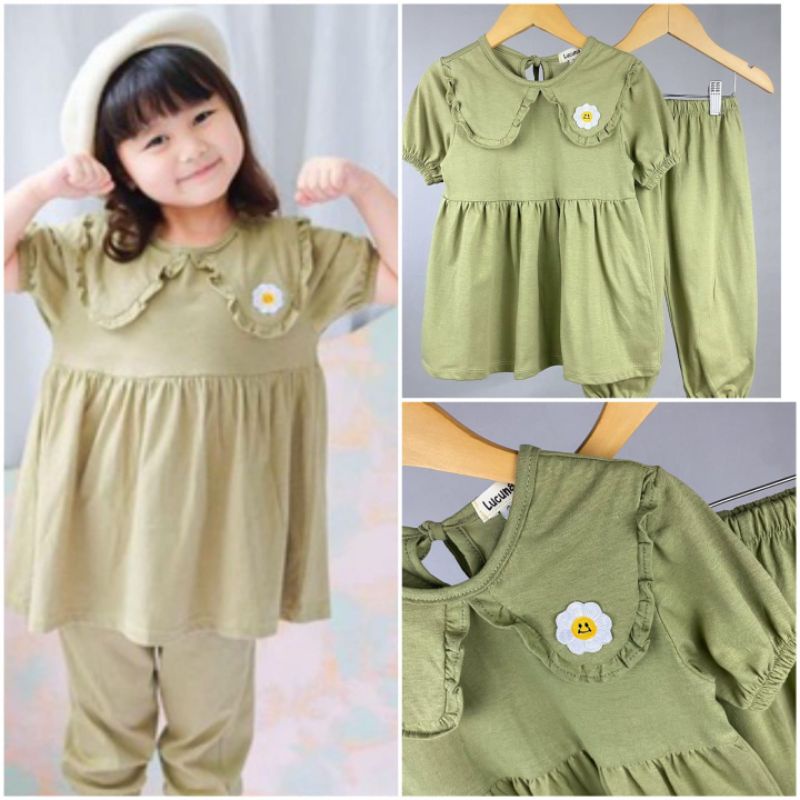 setelan anak DAISY SMILEE OLIVE   1-5th / set anak polos setcel