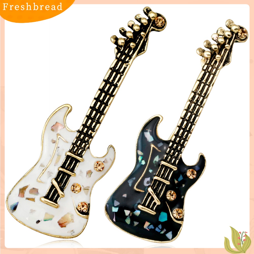 Fresh| Bros Pin Bentuk Gitar Aksen Berlian Imitasi Gaya Vintage Untuk Wanita