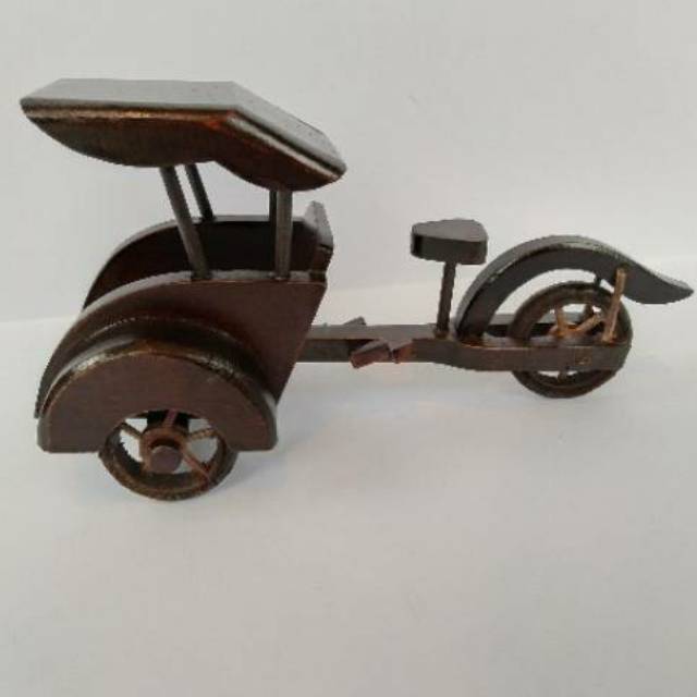 (BISA COD) MINIATUR BECAK WARNA COKLAT TUA BAHAN KAYU UKURAN 20x10x12 cm - DEKORASI PAJANGAN MAINAN