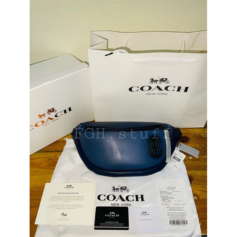 Coach waistbag rivington blue academy beltbag tas selempang dada pria wanita original tas kulit COD