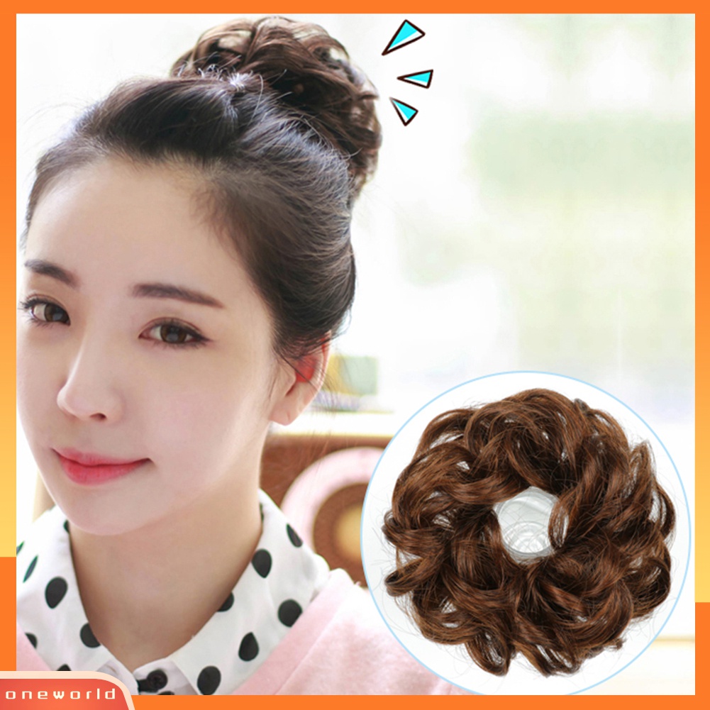 Wig Rambut Ekstensi Model Keriting Gelombang Messy Donut Chignons Ukuran 10cm Untuk Wanita