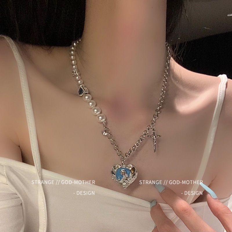 Kalung Rantai Dengan Liontin Mutiara Bentuk Hati Untuk Wanita