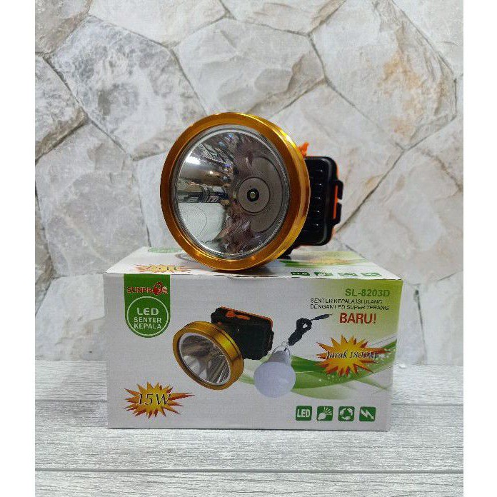 Senter Kepala Headlamp Sunpro Sl-8203D cahaya putih 15 Watt