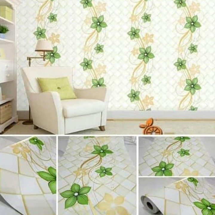 Wallpaper Stiker Dinding Kamar  Tidur Bunga Hijau Diamond 