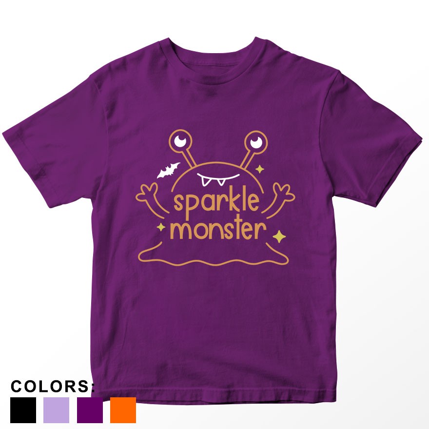 Kaos Halloween Anak Sparkle Monster, Usia 1 - 10 Tahun Warna Ungu Laki-laki/Perempuan